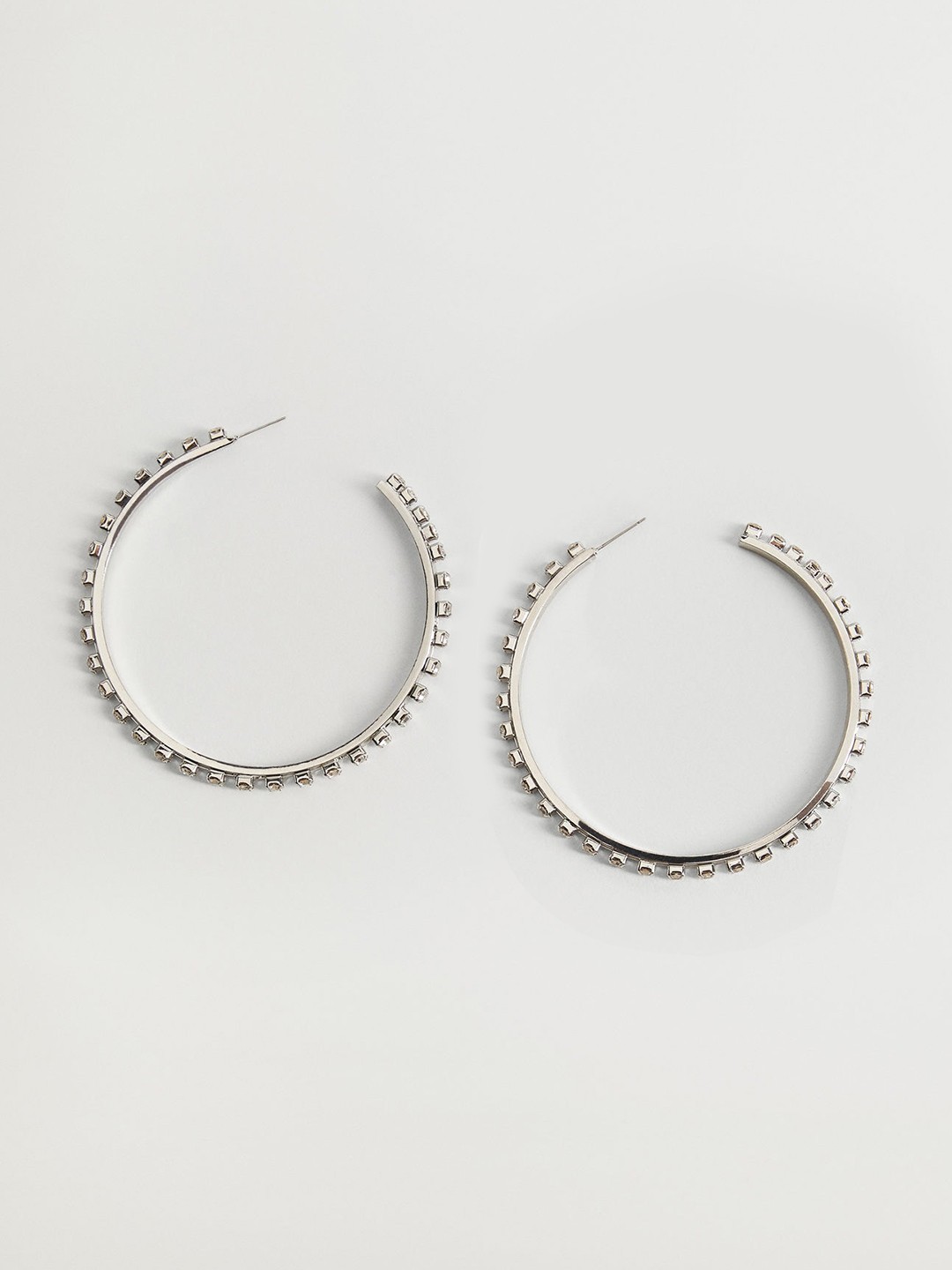 

MANGO Silver-Toned Stone Studded Half Hoop Earrings