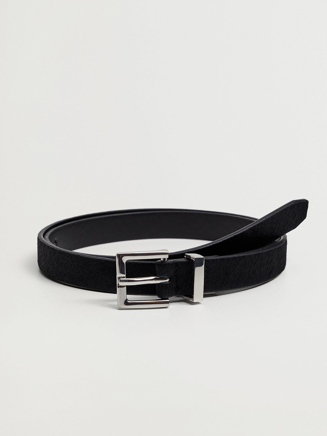 

MANGO Women Black Short Fur Detail Slim Belt