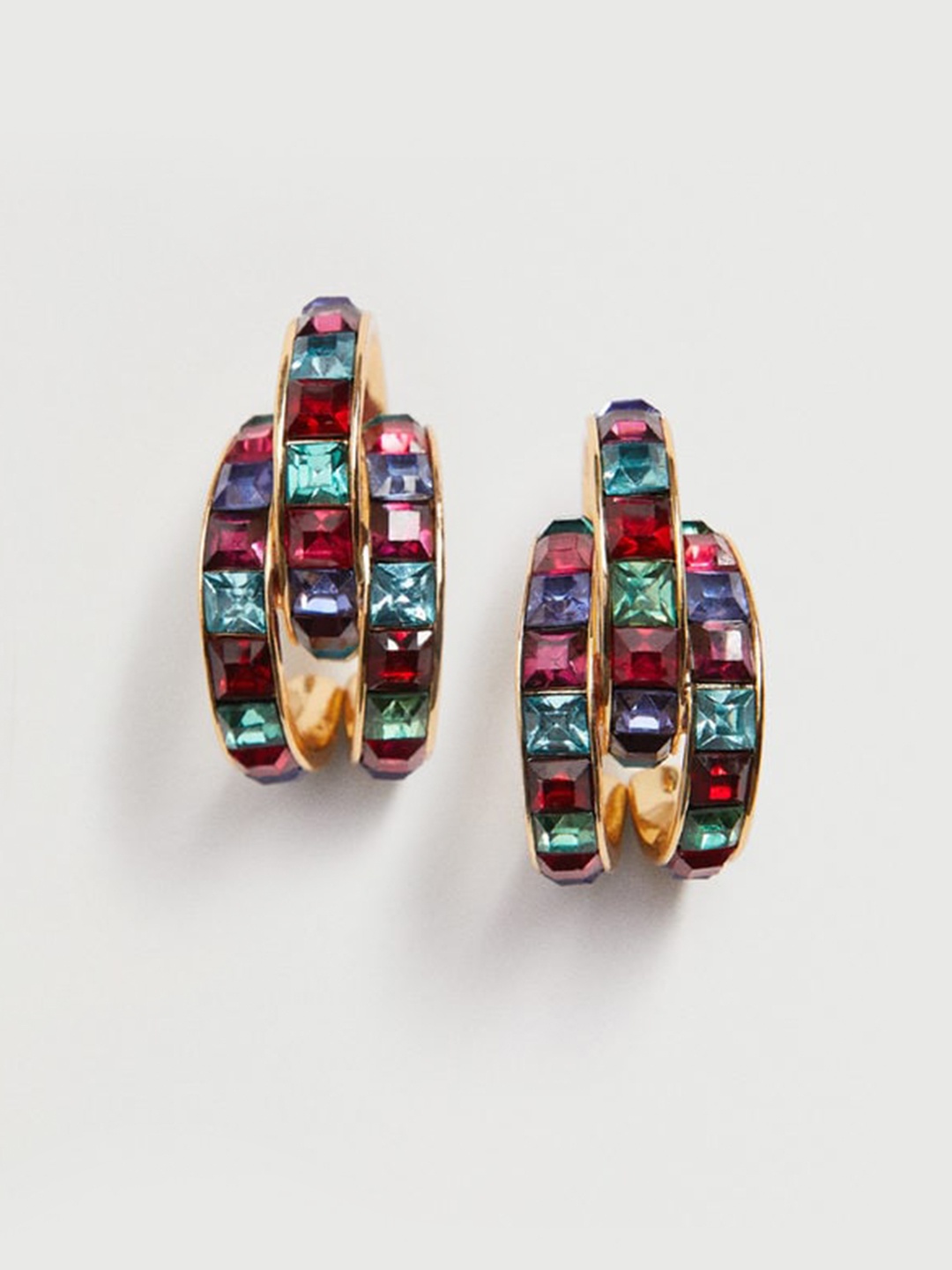 

MANGO Multicoloured Stone Studded Circular Half Hoop Earrings, Multi