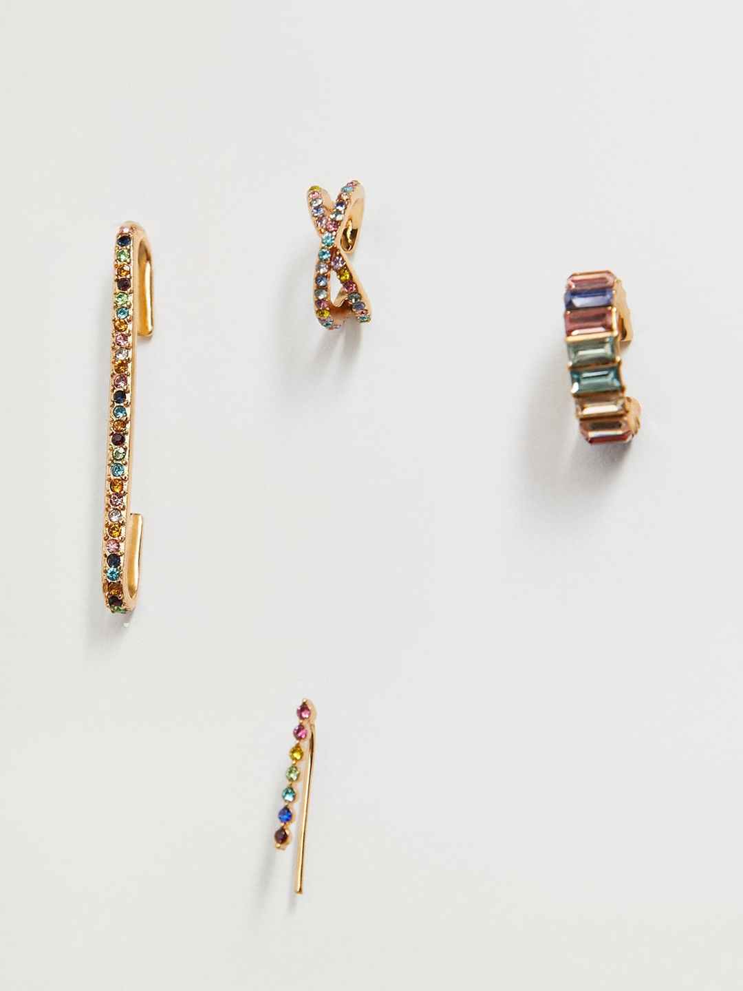 

MANGO Set of 4- Multicoloured Stone Studded Earrings, Multi