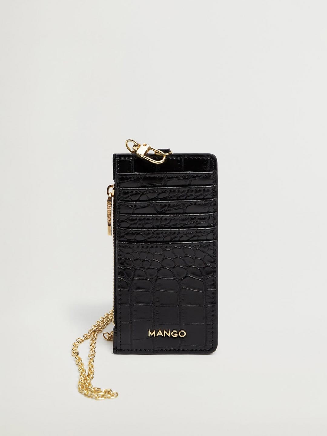 

MANGO Women Black Croc Textured Card Holder