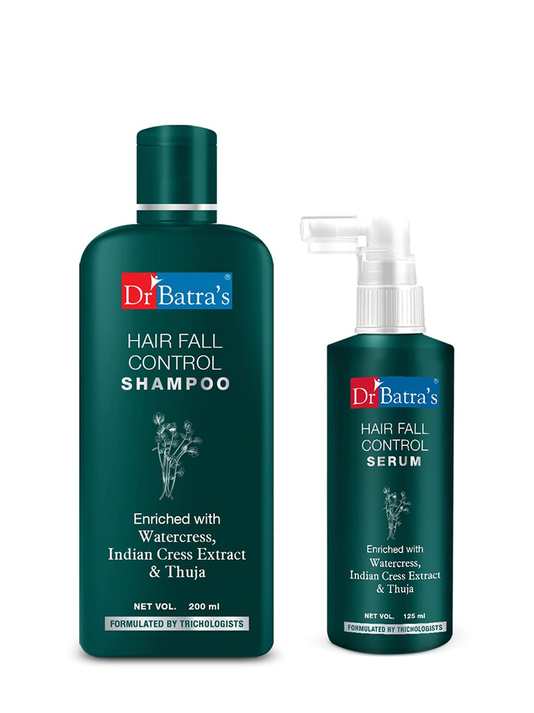 

Dr. Batras Hair Fall Serum 125ml & Hair Fall Control Shampoo 200ml Enriched With Thuja, White