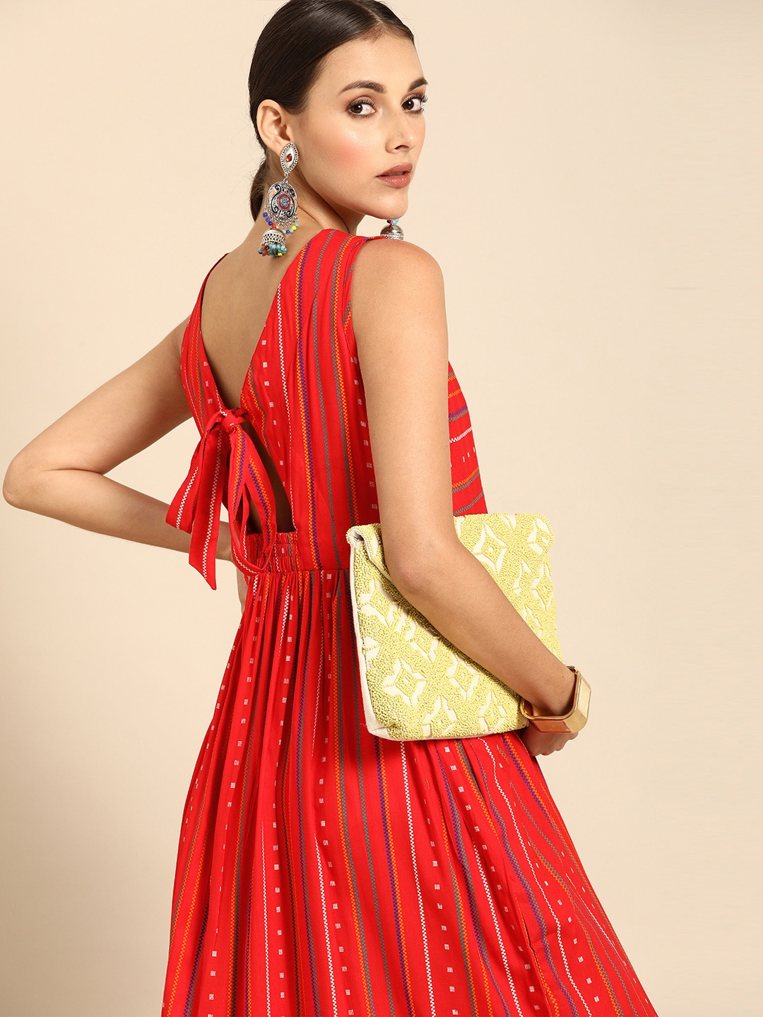 

Anouk Red Printed Fit and Flare Pure Cotton Dress