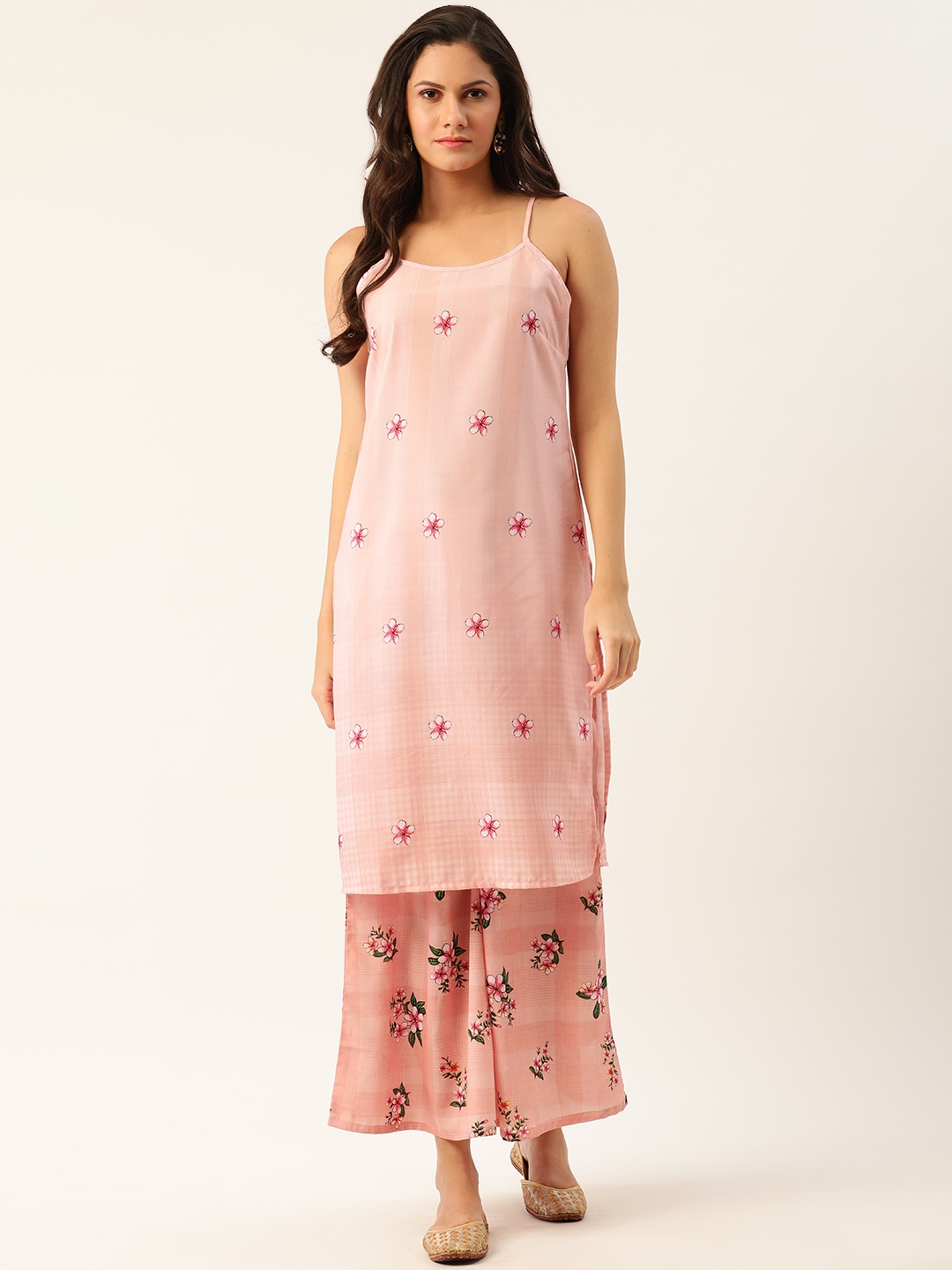 

Anouk Women Pink & Red Floral Digital Printed Sustainable Kurta with Palazzos