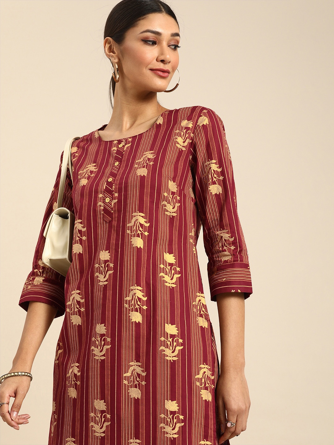 

Anouk Women Maroon & Beige Printed Kurta with Palazzos