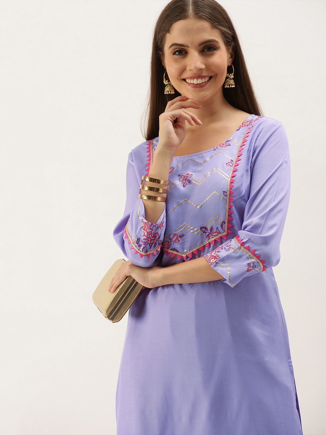 

Anouk Women Lavender & Red Yoke Design Kurta with Palazzos