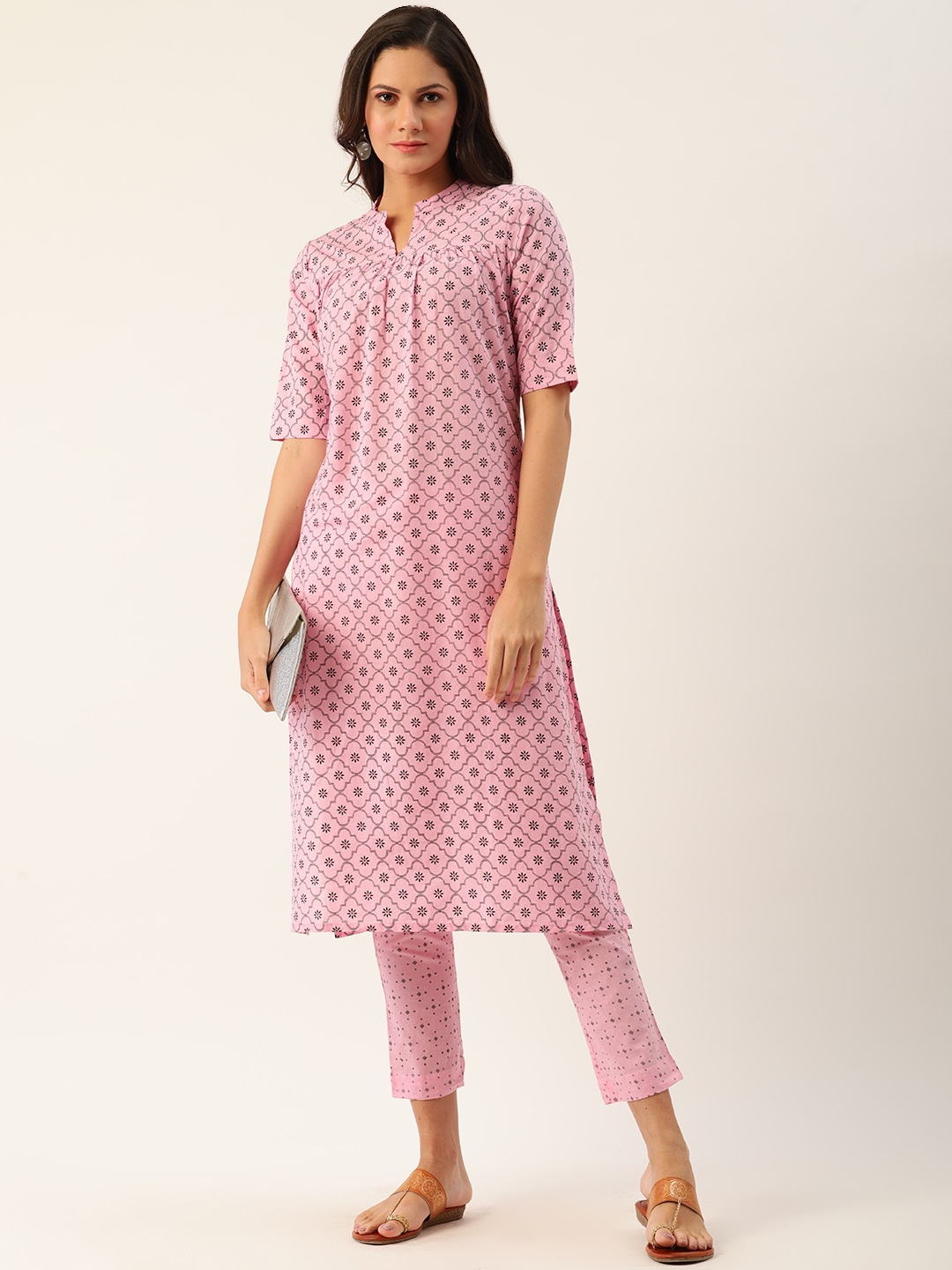 

Anouk Women Pink & Black Printed Kurta with Trousers