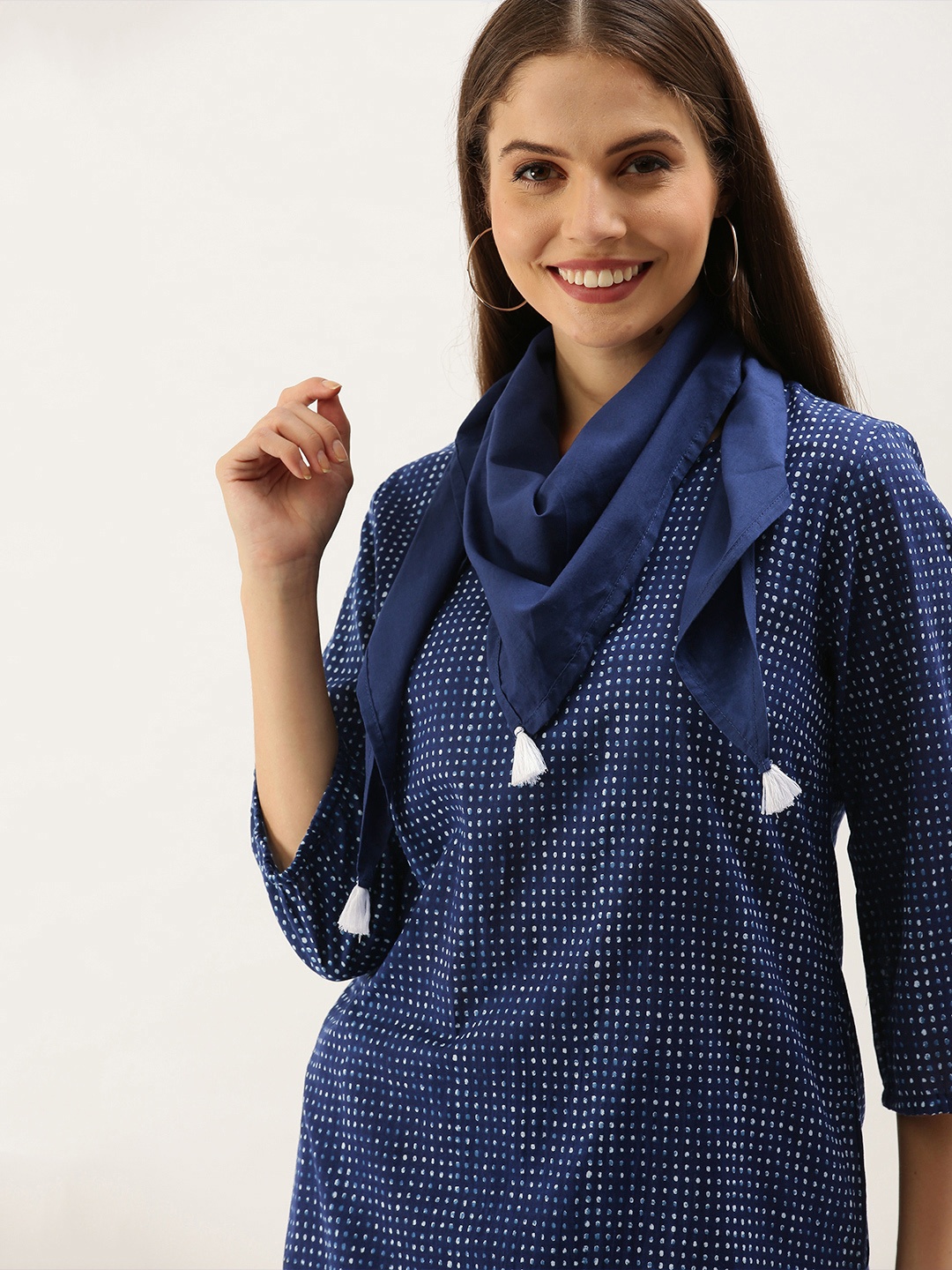 

Anouk Women Blue & White Printed Pure Cotton Kurta with Trousers