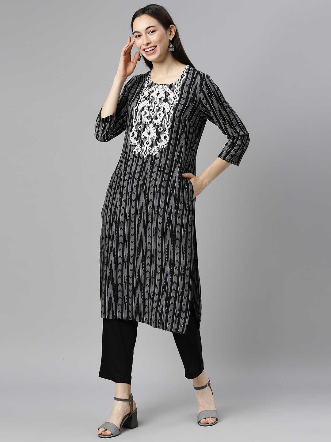 

Anouk Women Black Printed Kurta with Trousers