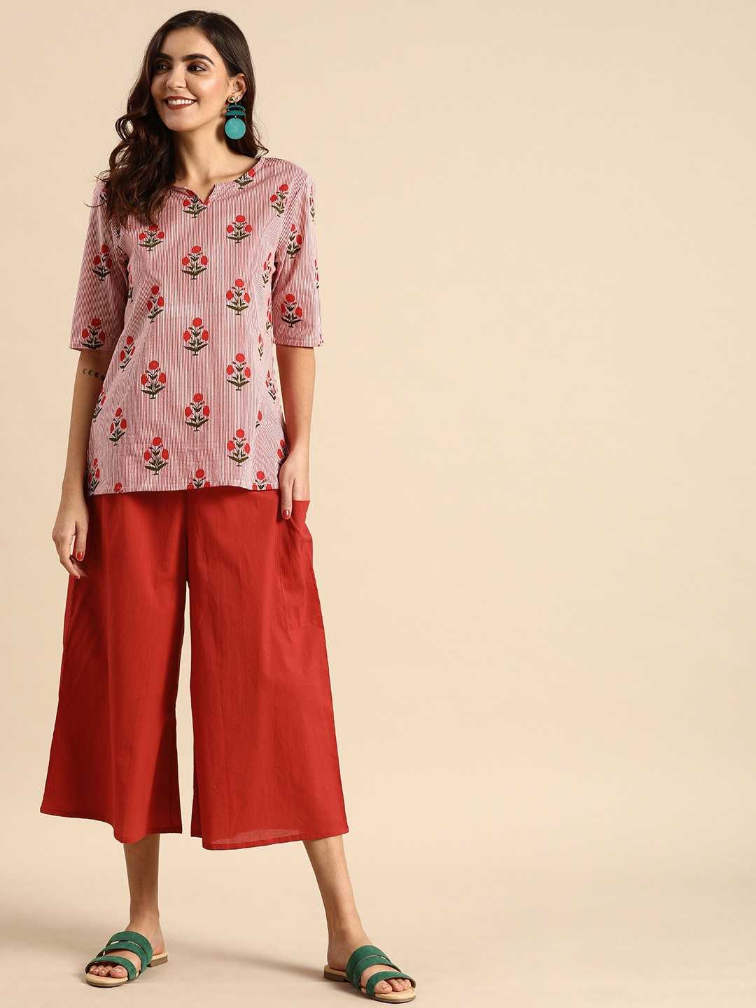 

Anouk Women Red Printed Top with Palazzos