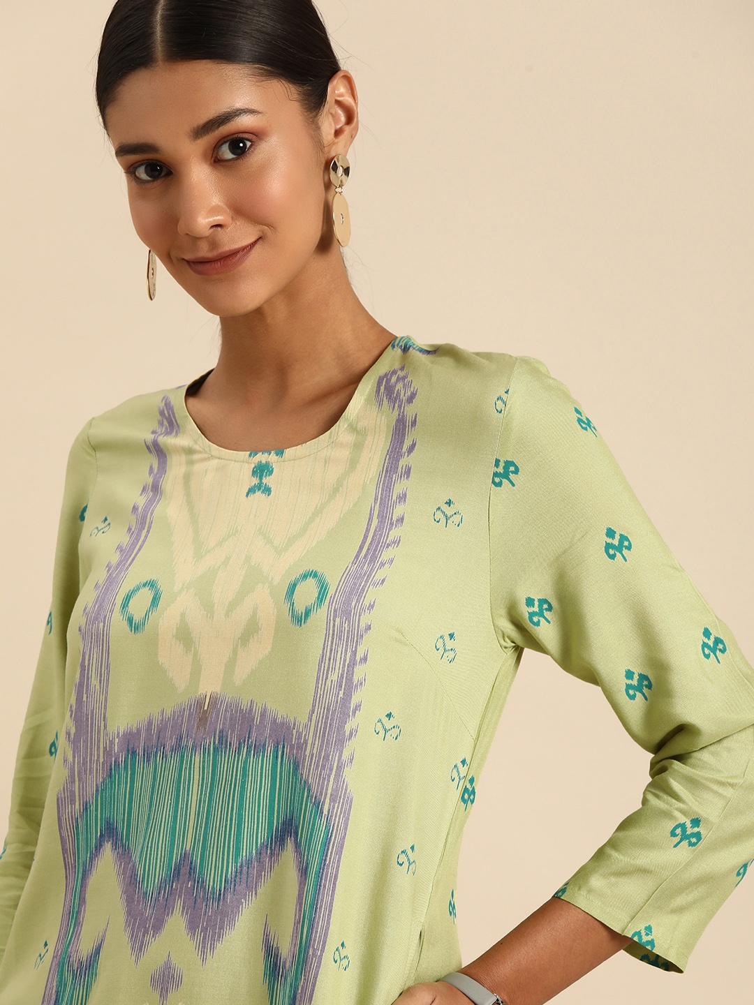 

Anouk Women Green & blue Printed Kurta with Palazzos