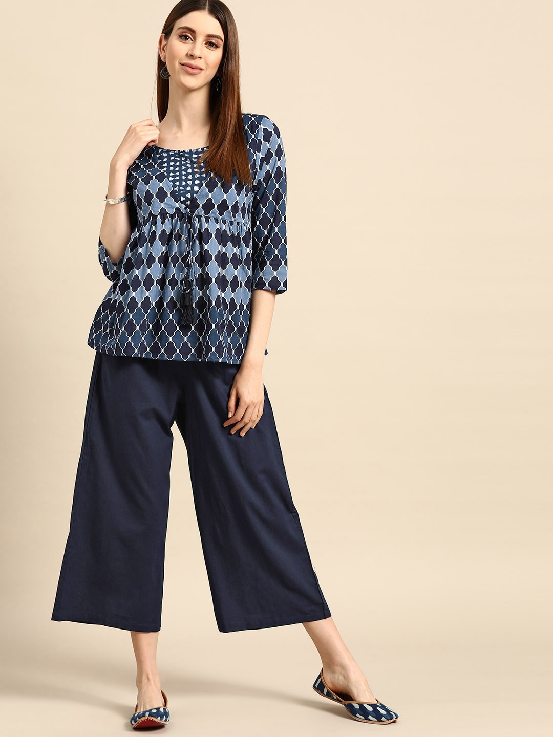 

Anouk Women Blue Printed Top with Trousers