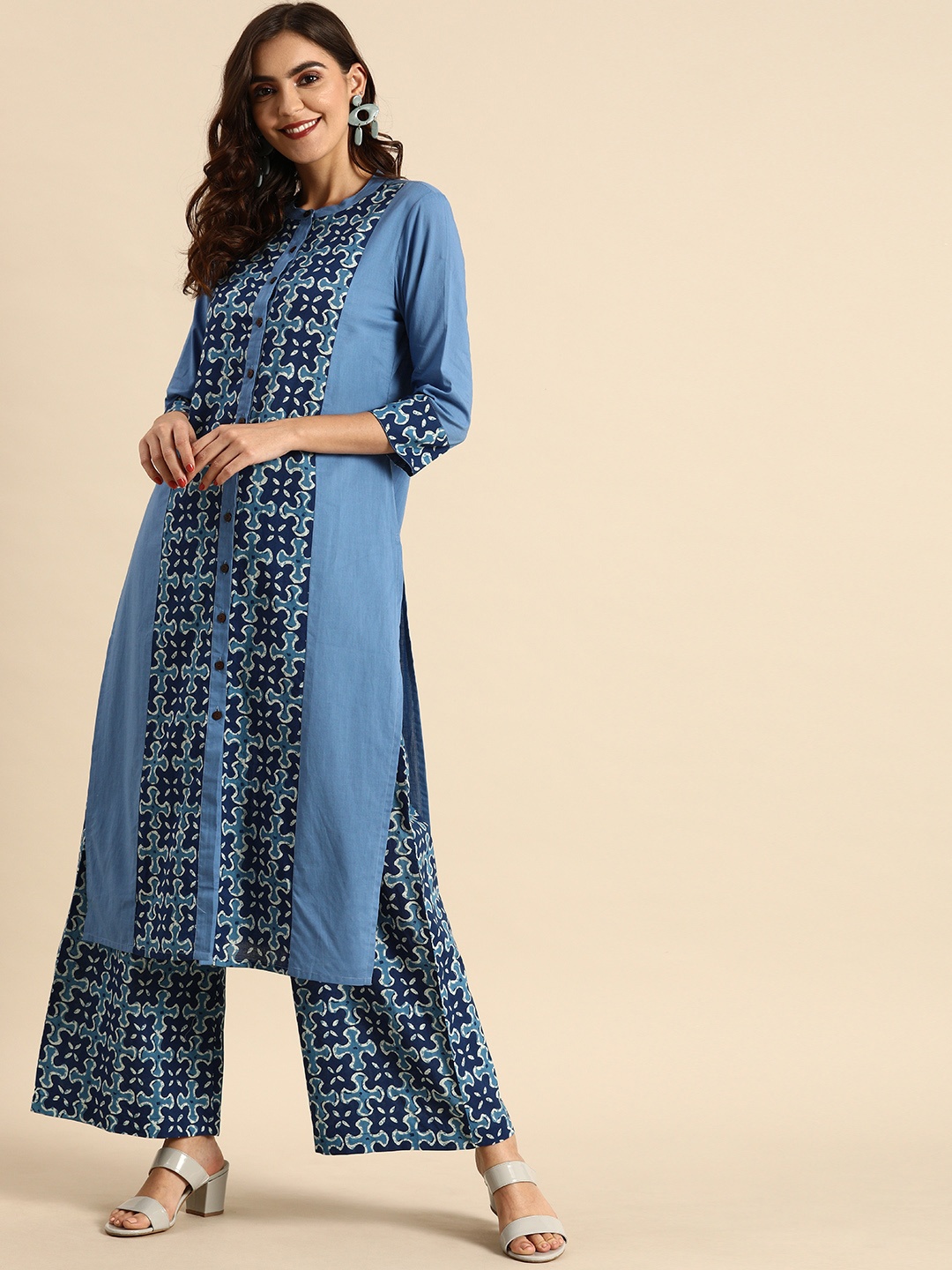 

Anouk Women Blue & White Printed Kurta with Trousers