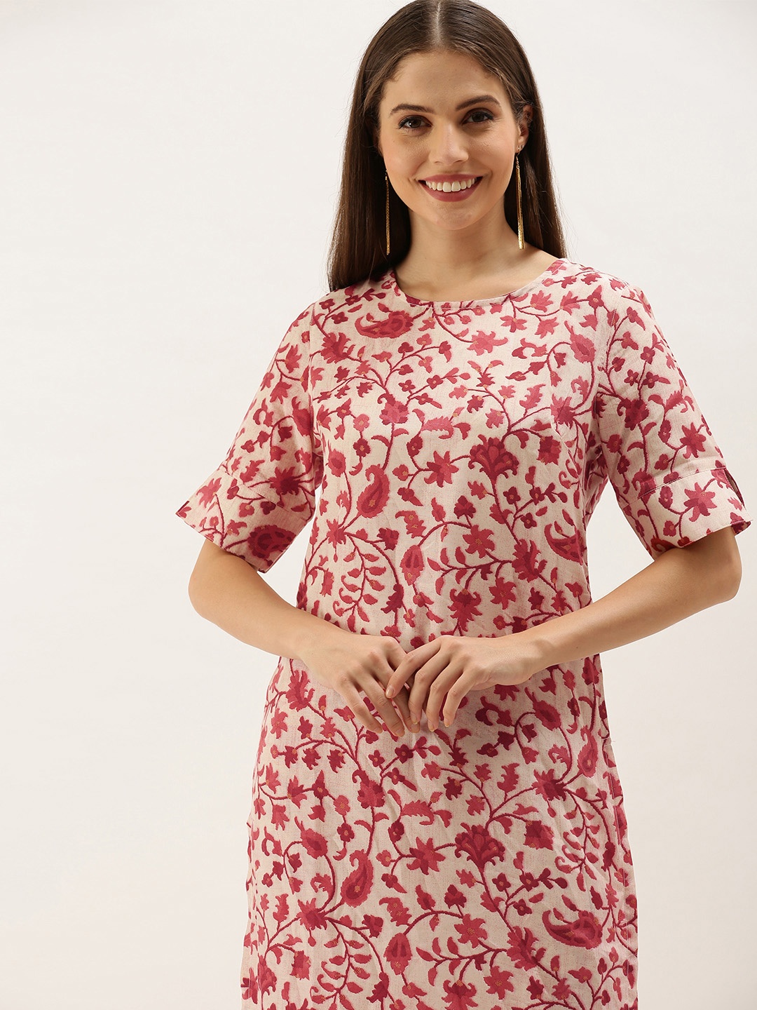 

Anouk Women Pink Floral Printed Pure Cotton Kurta with Trousers