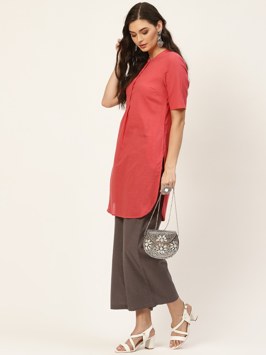 

Anouk Women Orange & Brown Regular Straight Pure Cotton Kurta & Palazzos