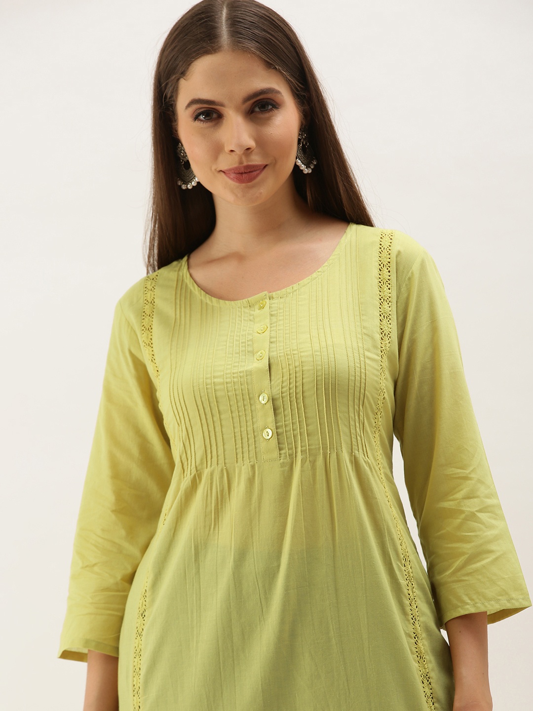 

Anouk Women Lime Green Pintuck Pleated Kurta
