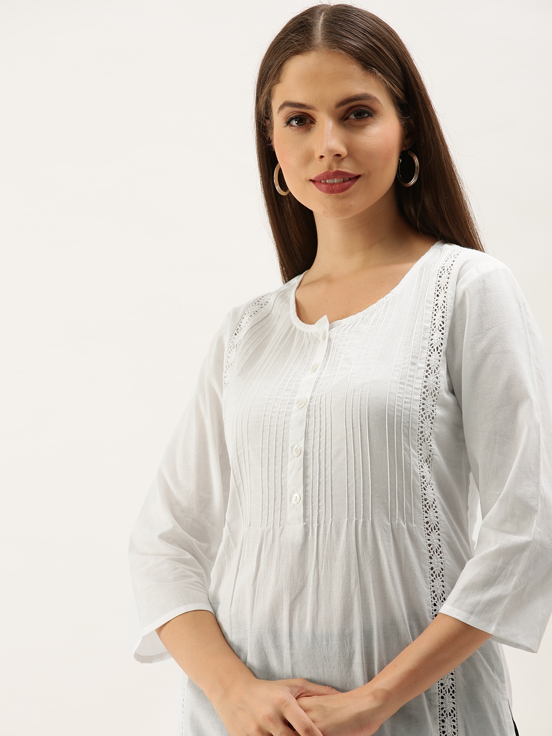 

Anouk Women White Solid Pleated Kurta