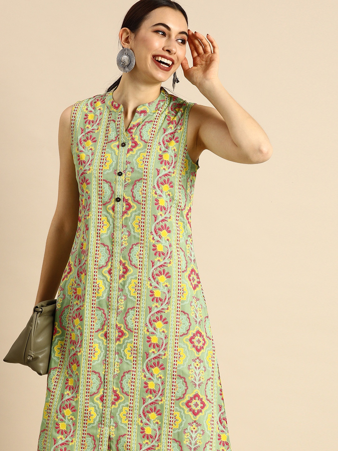 

Anouk Women Green Floral Printed Floral Anarkali Kurta