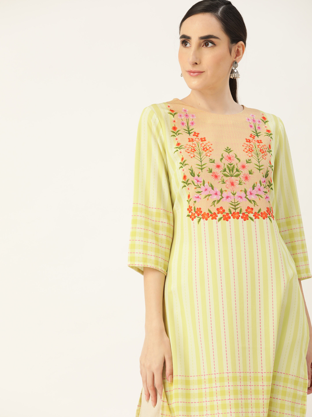 

Anouk Women Green Striped Pastels Sustainable Kurta