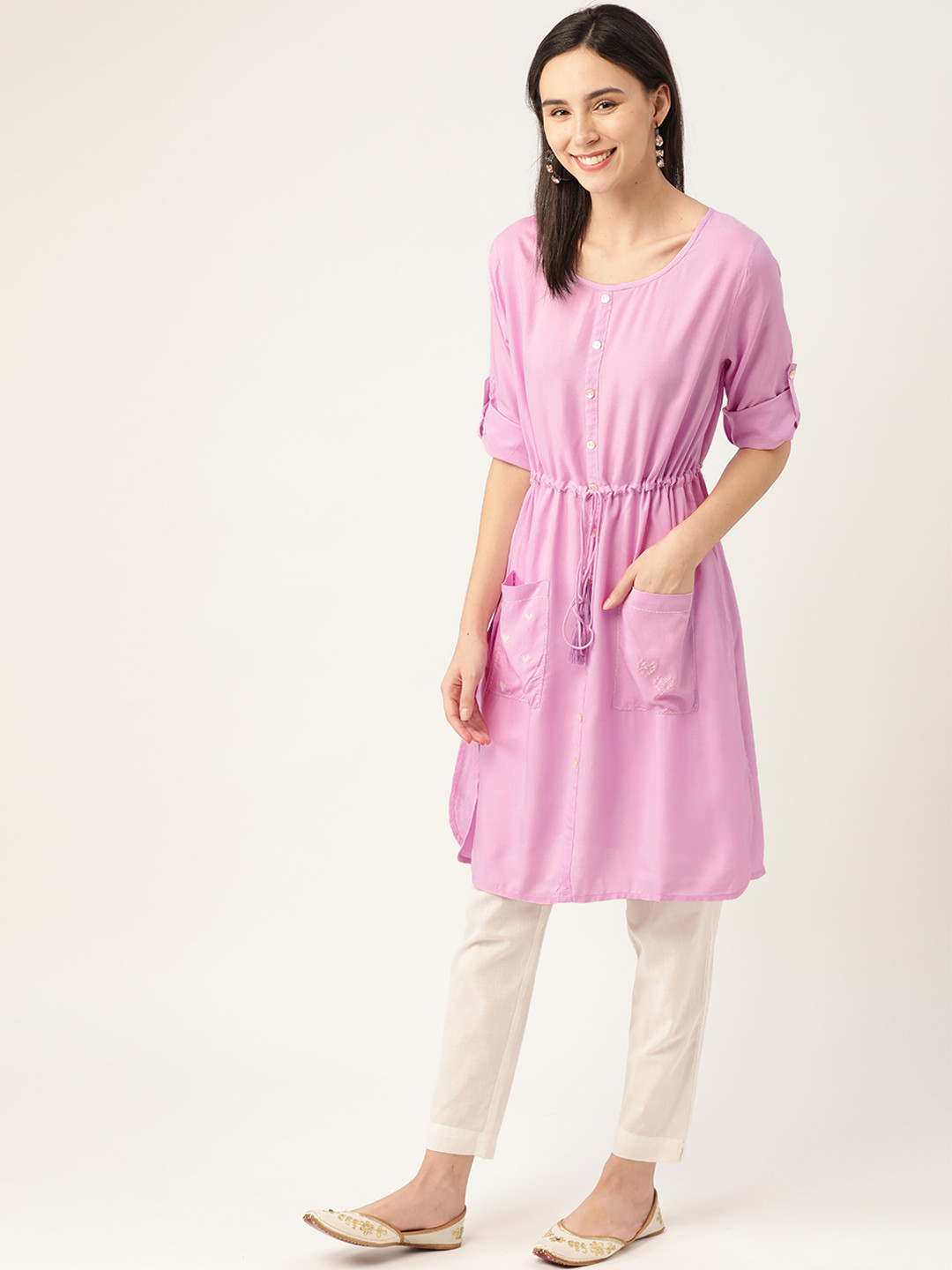 

Anouk Women Purple Solid Sustainable Gathered Pocket A-line Kurta