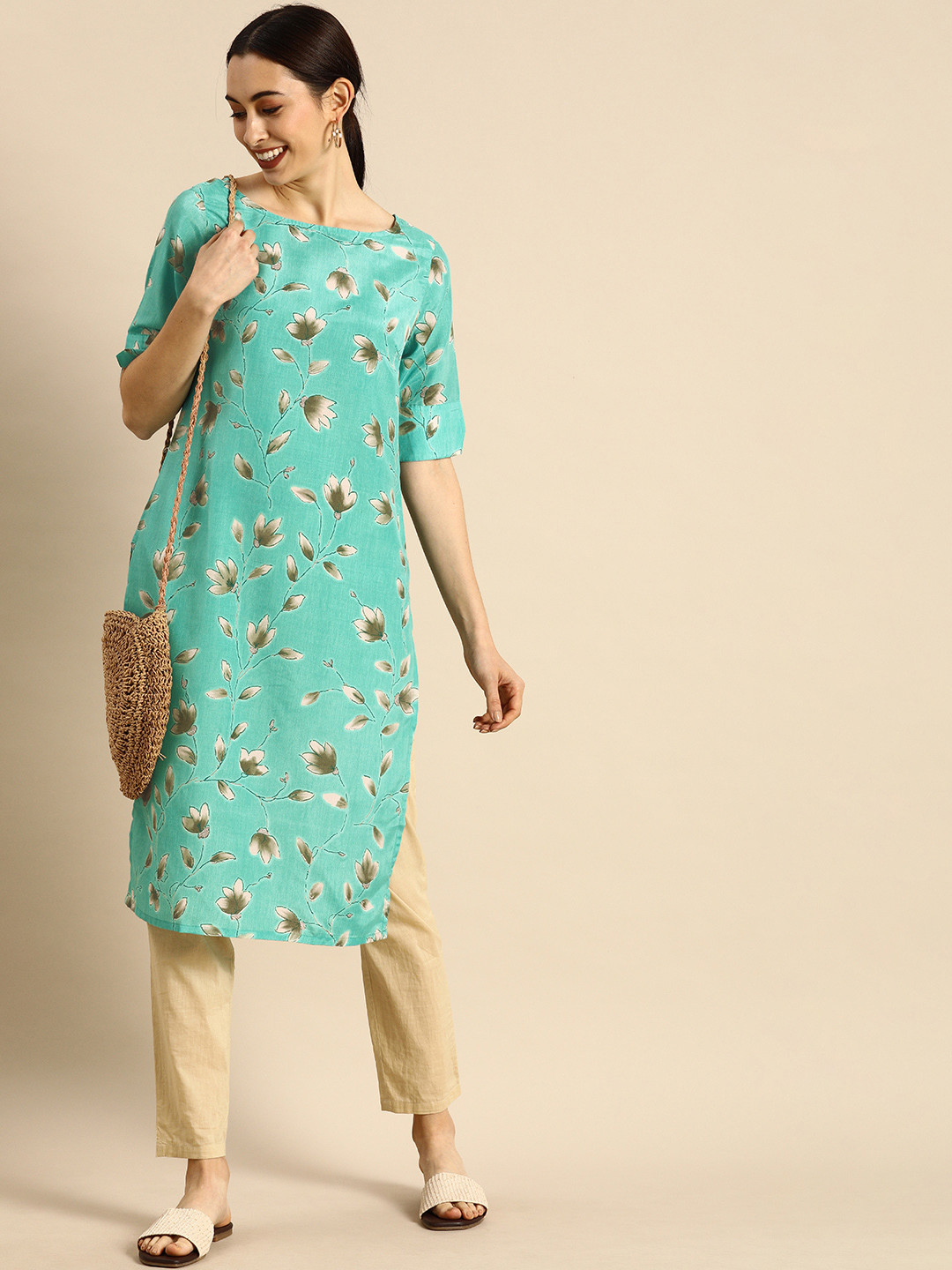 

Anouk Women Sea Green Floral Printed Kurta