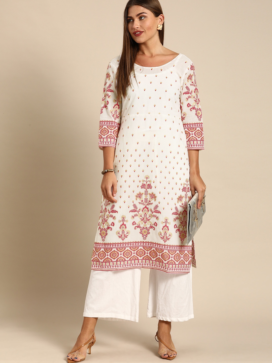 

Anouk Women White & Red Ethnic Motifs Printed Pure Cotton Kurta