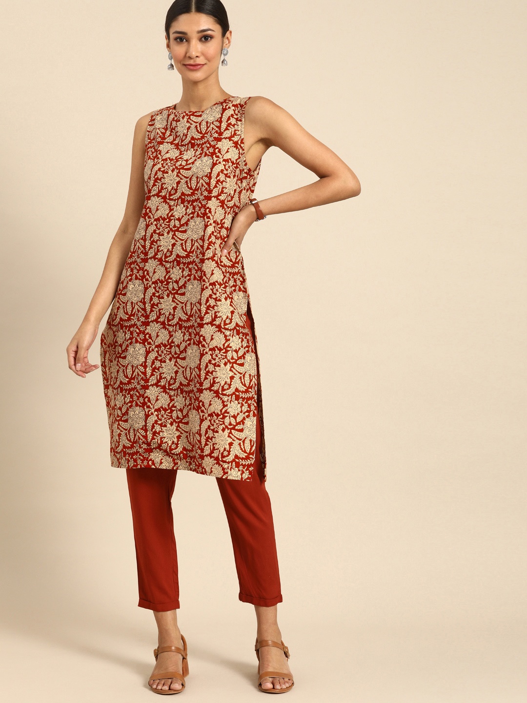 

Anouk Women Red & Beige Floral Printed Kurta