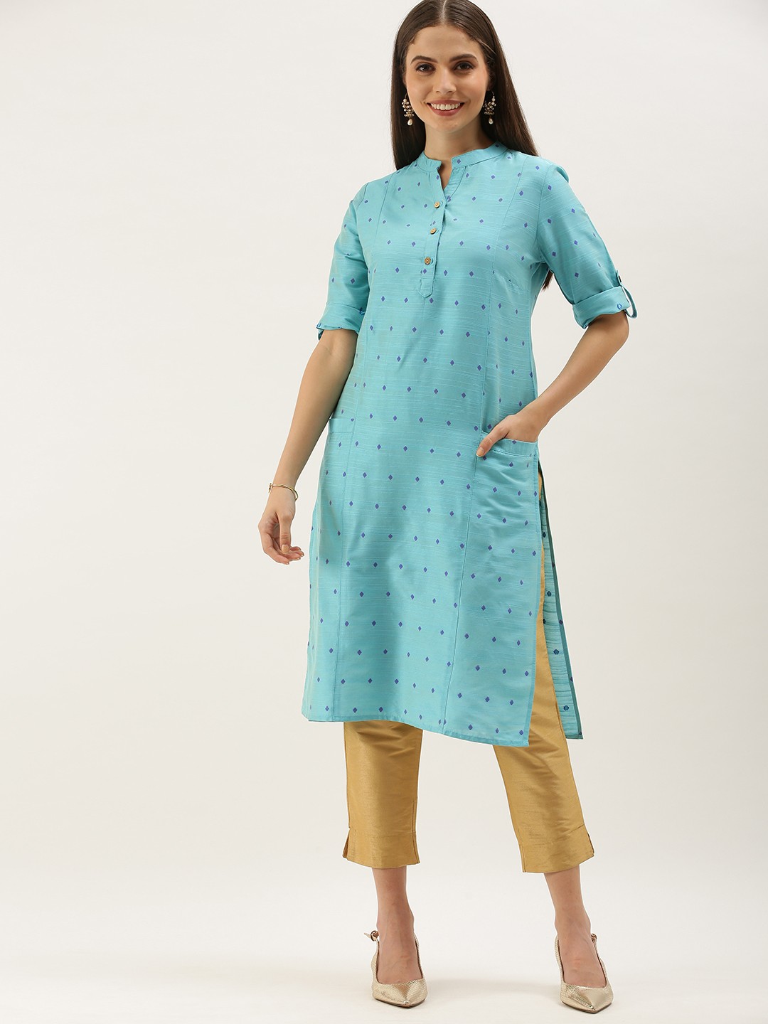 

Anouk Women Blue Geometric Printed Kurta