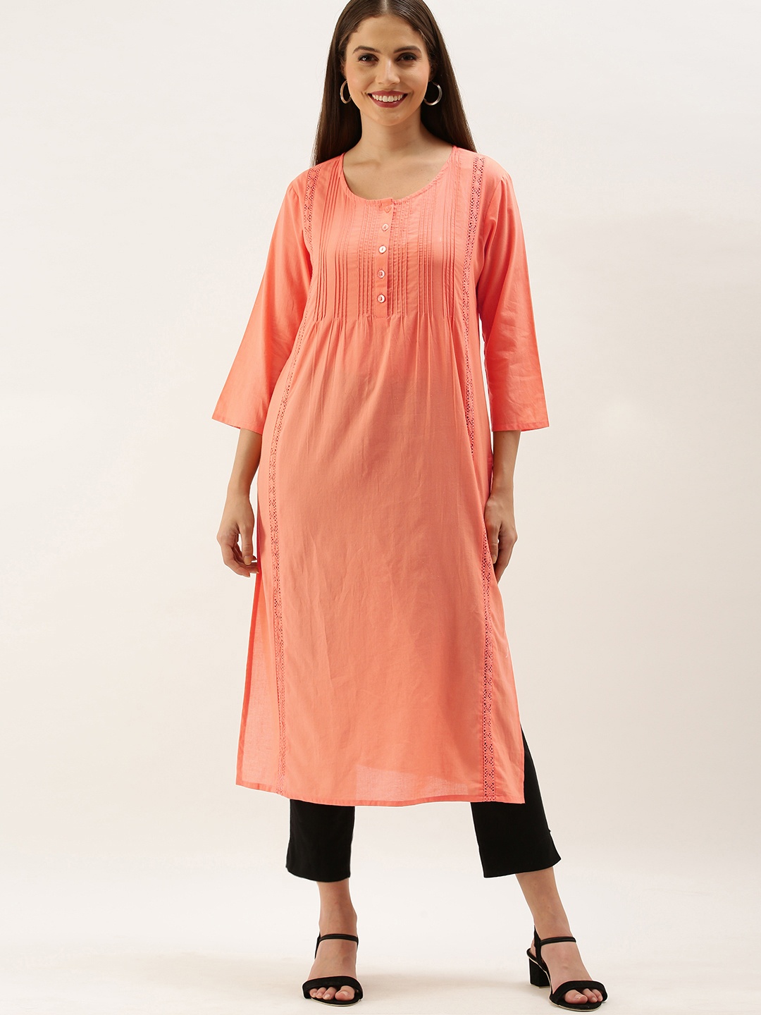 

Anouk Women Coral Solid Kurta