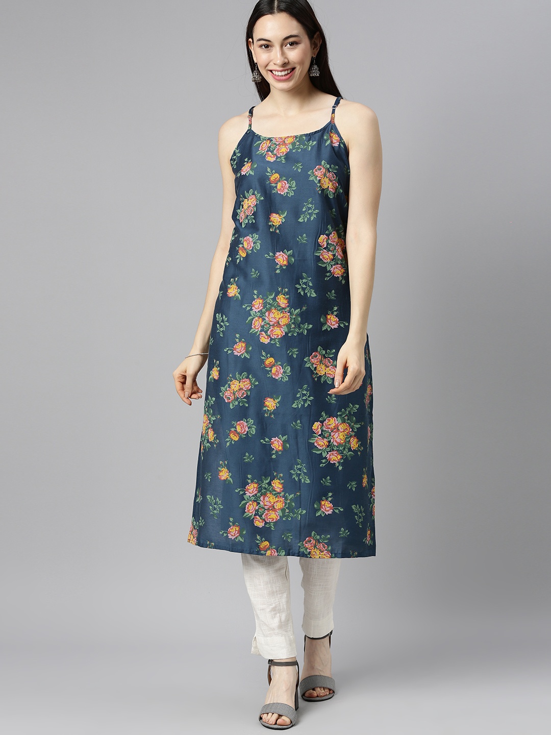 

Anouk Women Blue & Yellow Floral Printed Kurta