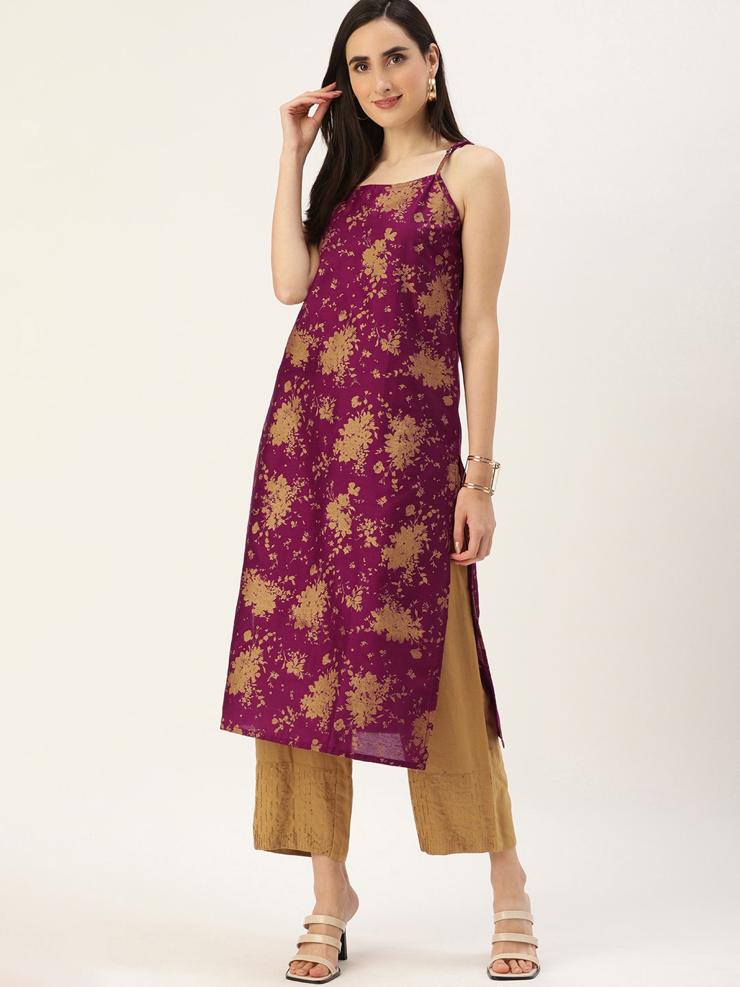 

Anouk Women Maroon & Yellow Floral Printed Floral Kurta