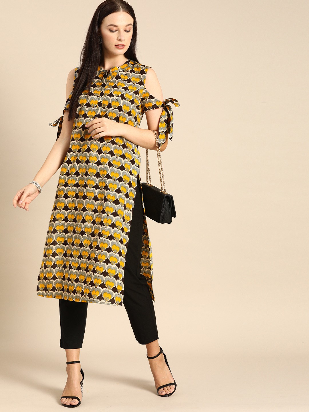 

Anouk Women Mustard & Grey Printed Kurta