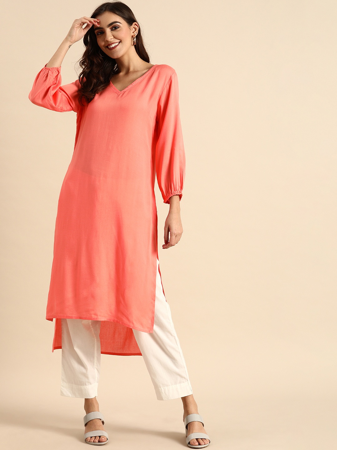 

Anouk Women Pink Solid Kurta