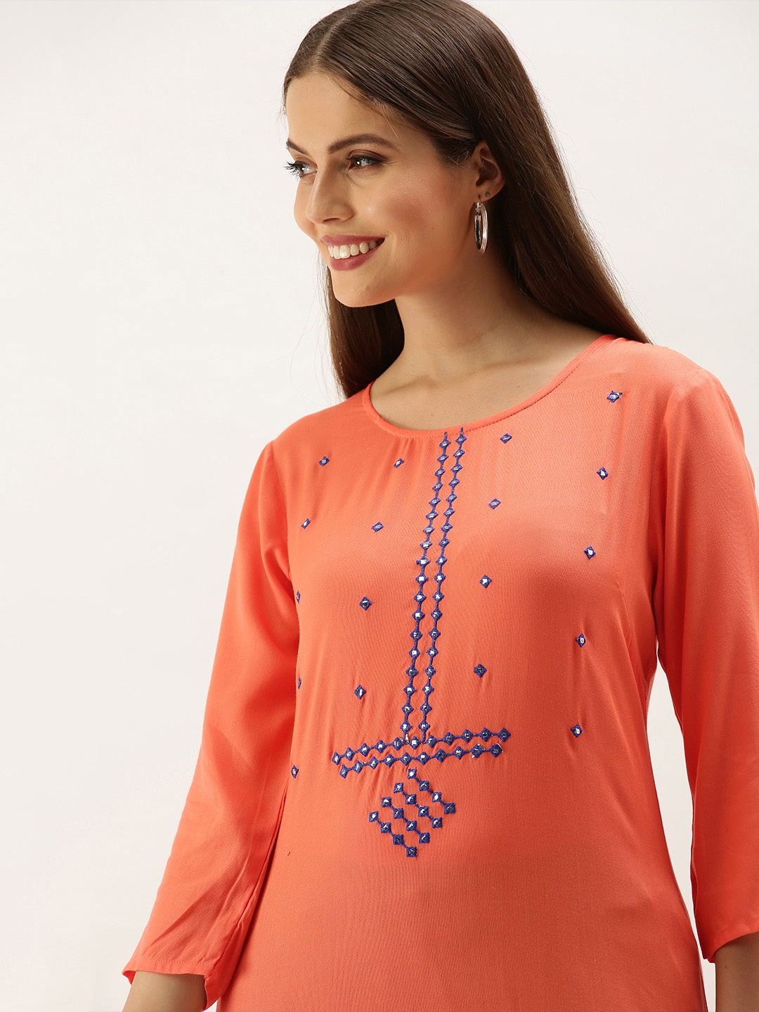 

Anouk Women Orange Mirror Work Kurta