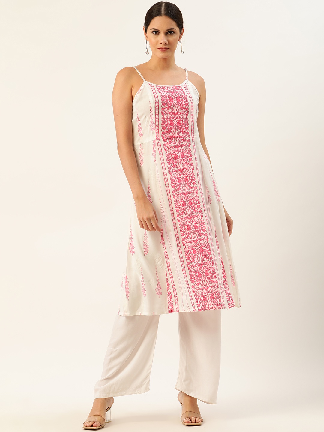 

Anouk Women White & Pink Ethnic Motifs Printed A-Line Kurta