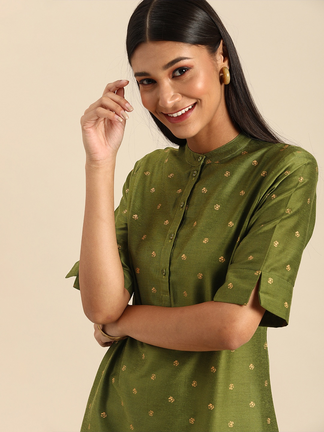 

Anouk Women Green Ethnic Motifs Printed Floral Kurta