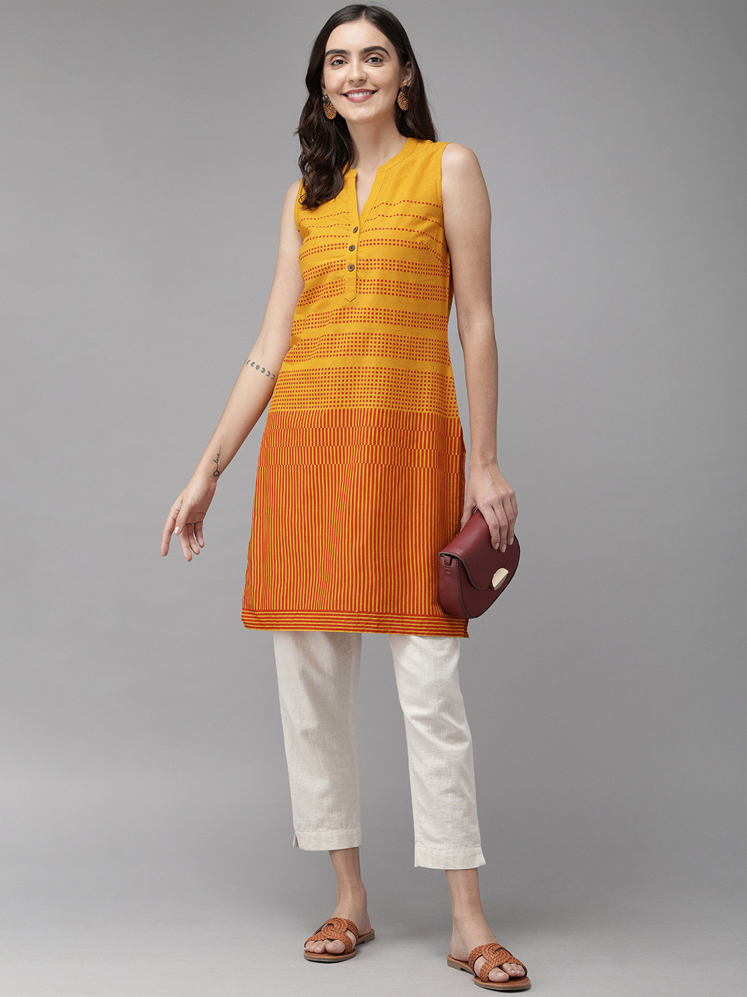 

Anouk Women Mustard Yellow & Red Printed A-Line Kurta
