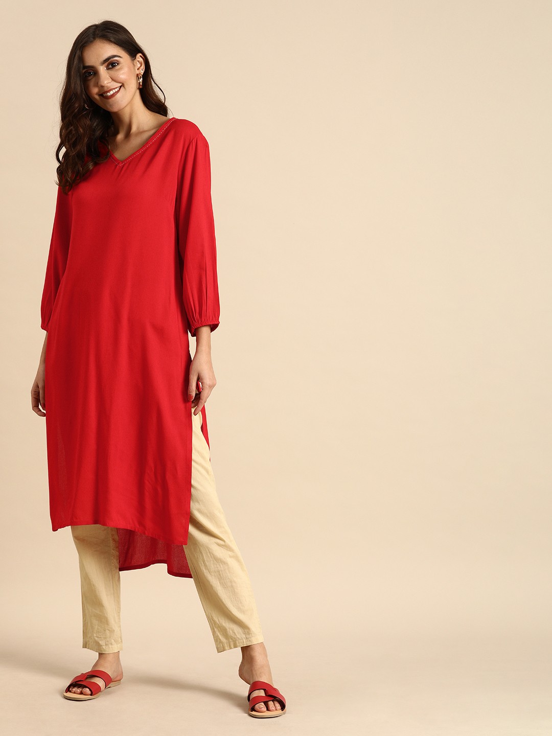 

Anouk Women Red High Low Kurta