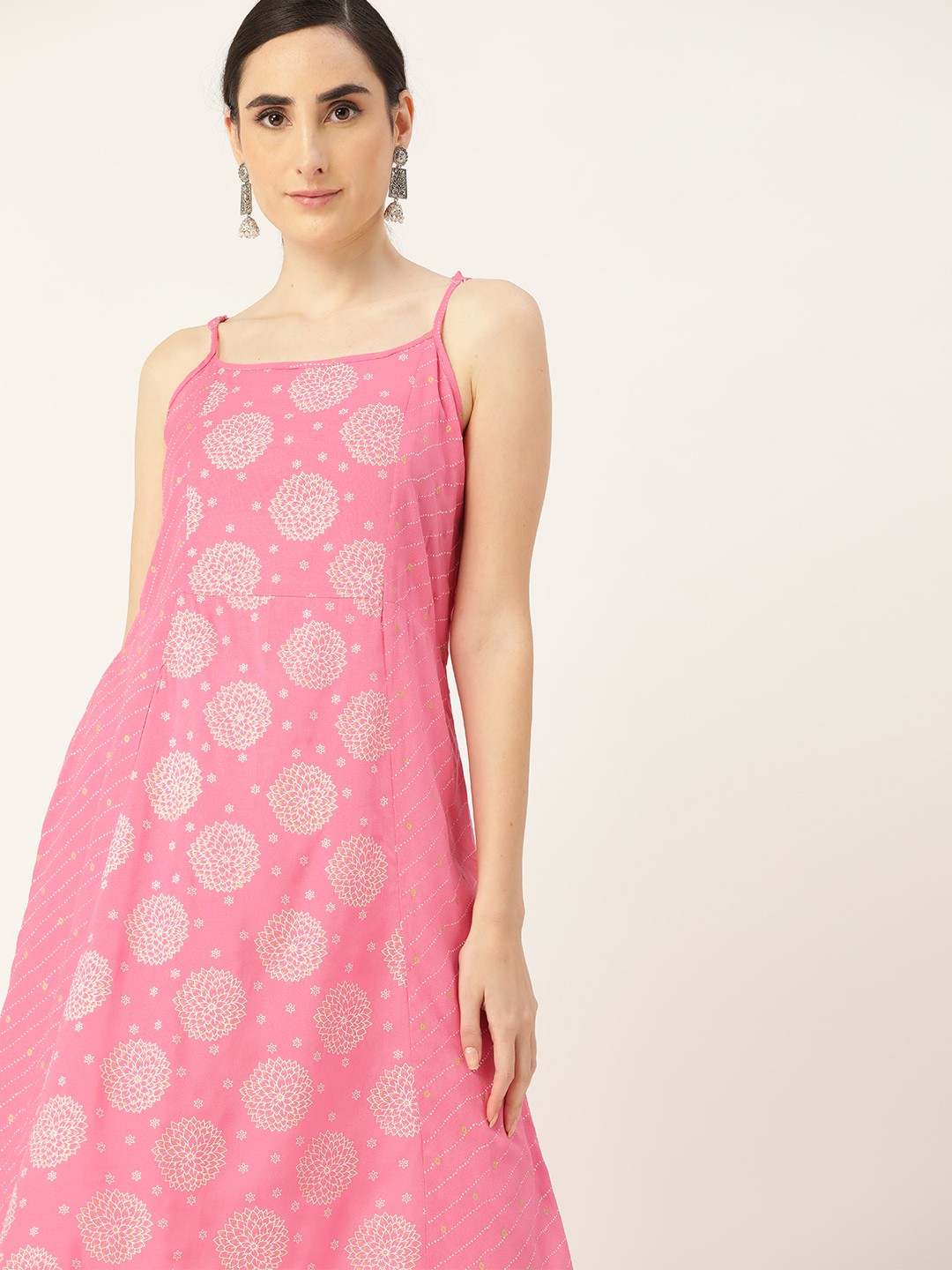 

Anouk Women Pink & White Ethnic Motifs Print A-line Kurta