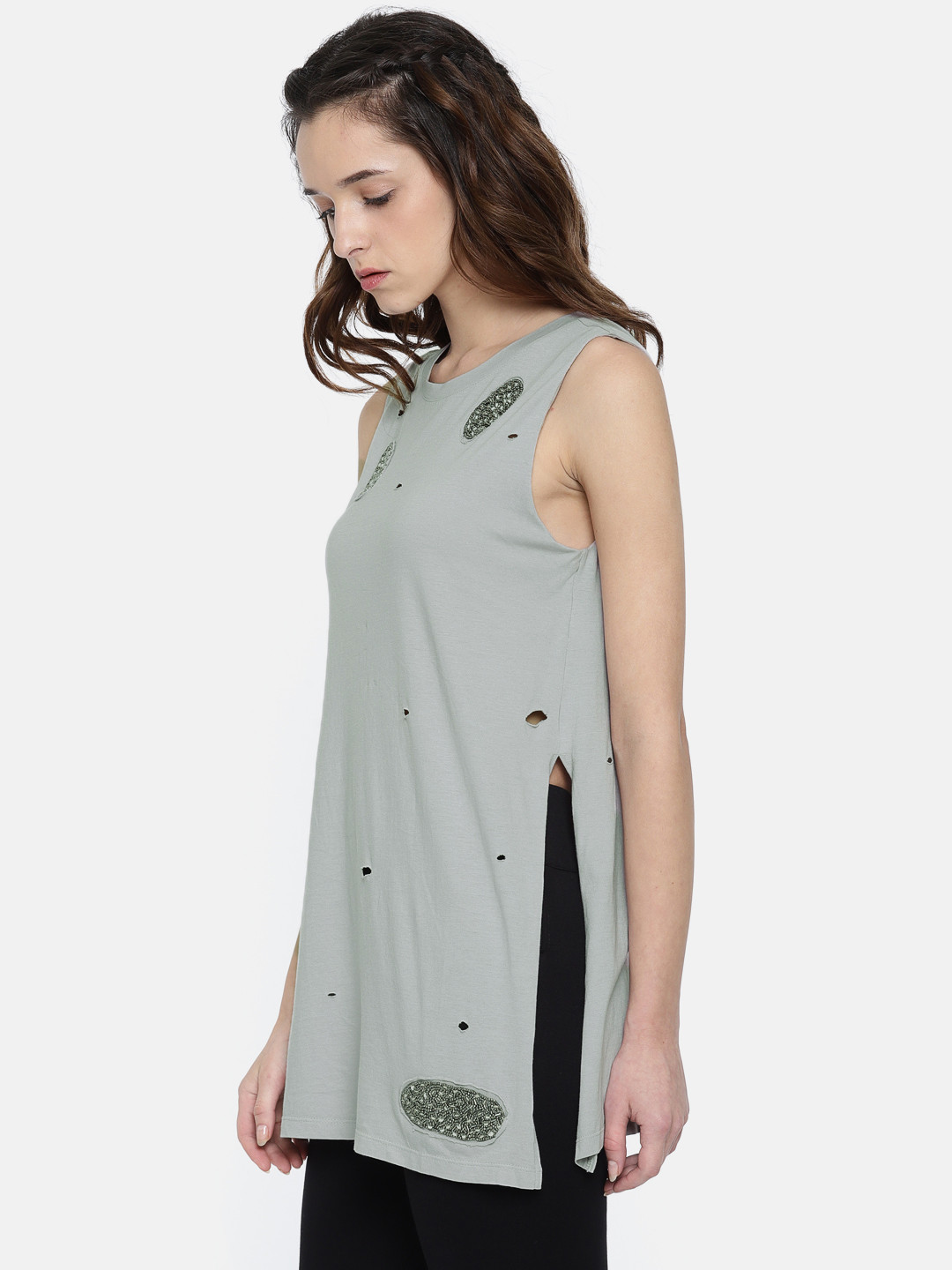 

ONLY Grey Embellished Longline Sleeveless Top
