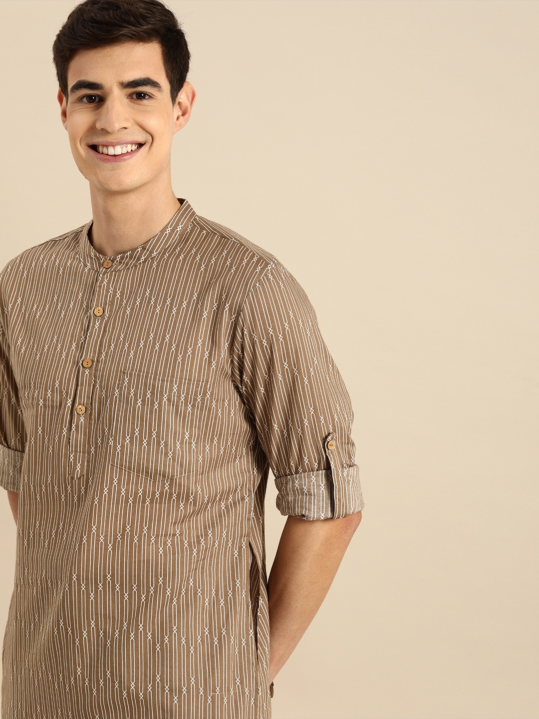 

Anouk Men Brown & White Striped Kurta with Trousers