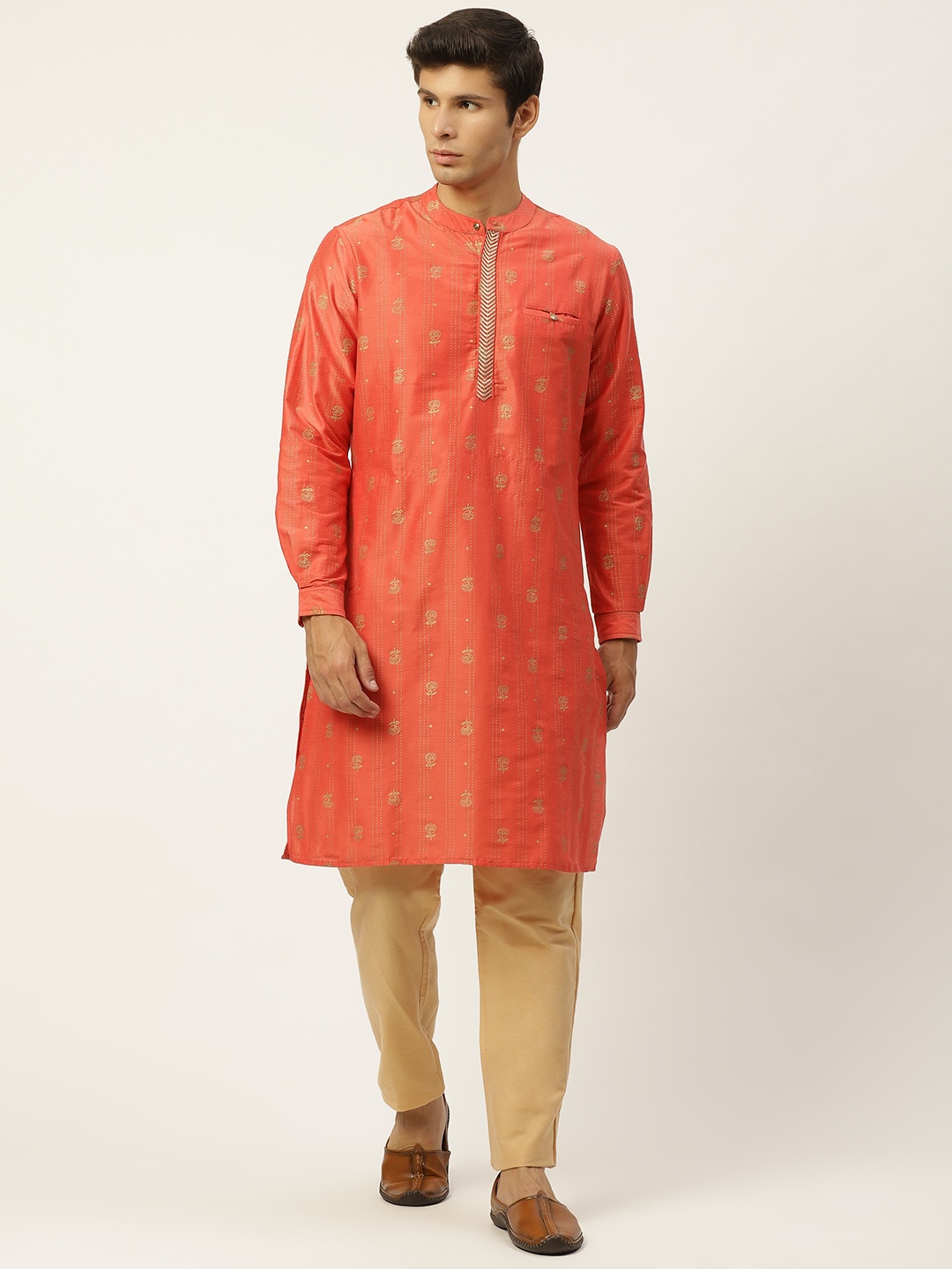 

Anouk Men Orange Ethnic Motifs Printed Kurta with Trousers