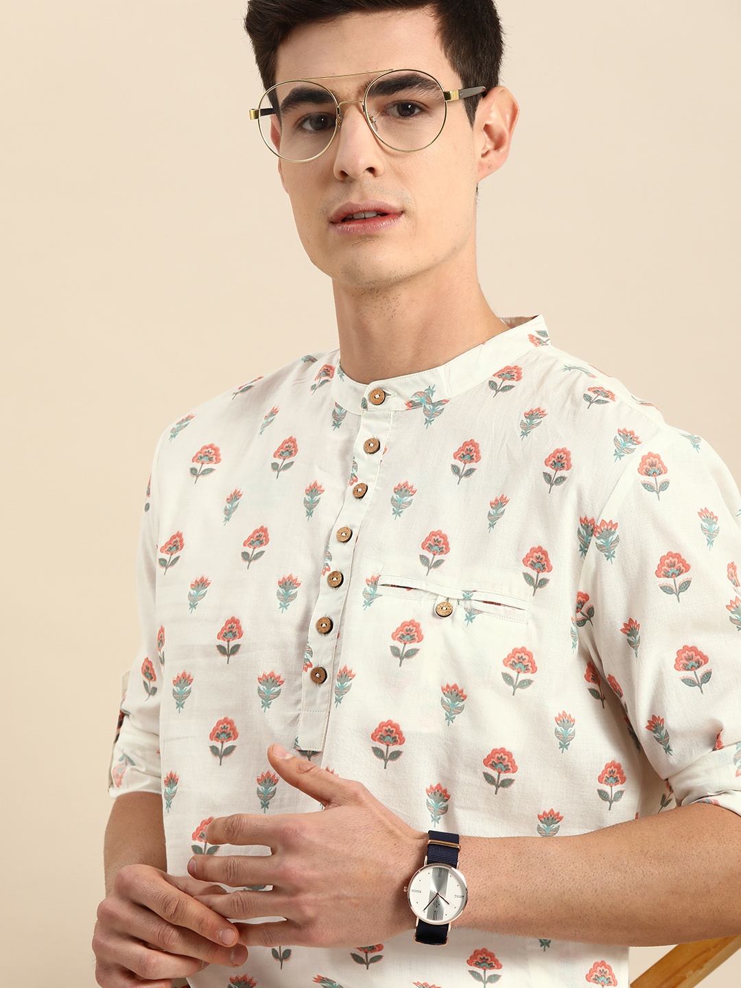 

Anouk Men White Printed Pure Cotton Kurta with Pyjamas