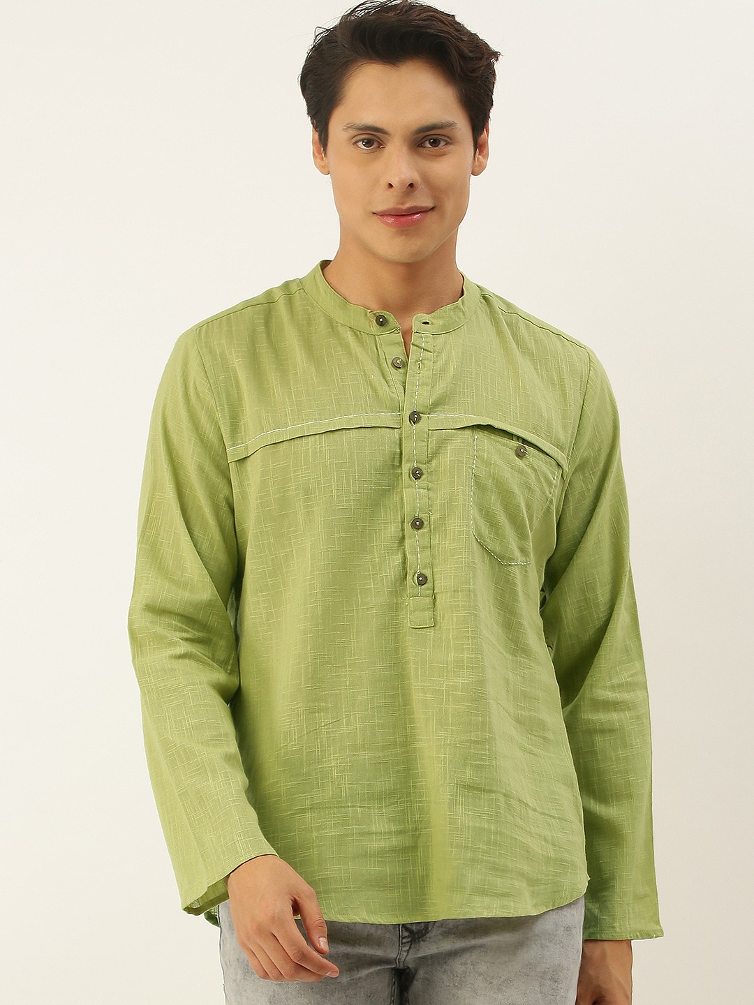 

Anouk Men Green Solid Straight Kurta