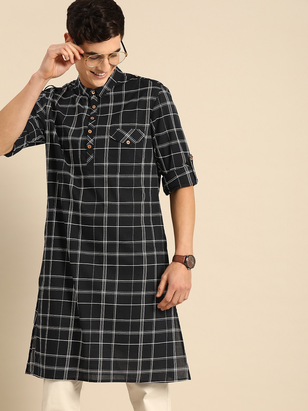

Anouk Men Black Checked Kurta
