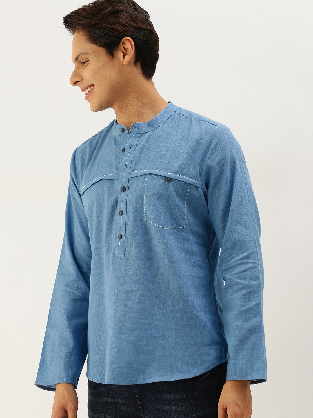 

Anouk Men Blue Solid Pure Cotton Straight Kurta