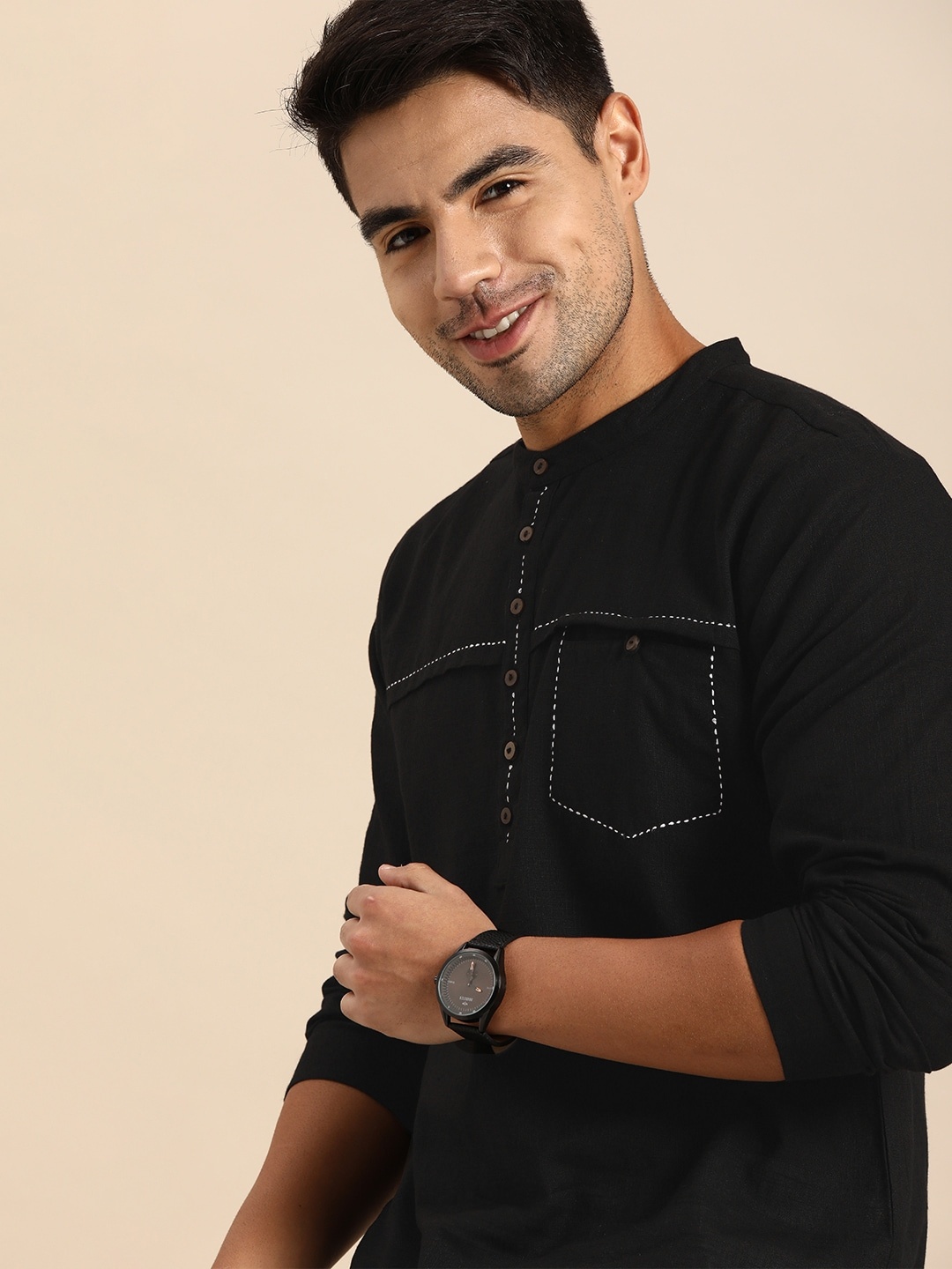 

Anouk Men Black Thread Work Kurta