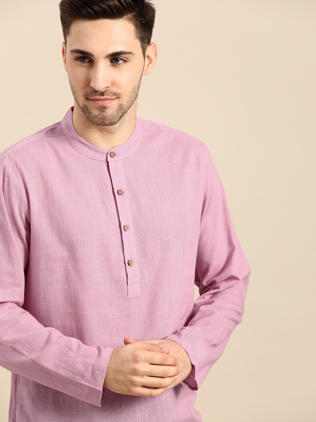 

Anouk Men Pink Pure Cotton Solid Kurta