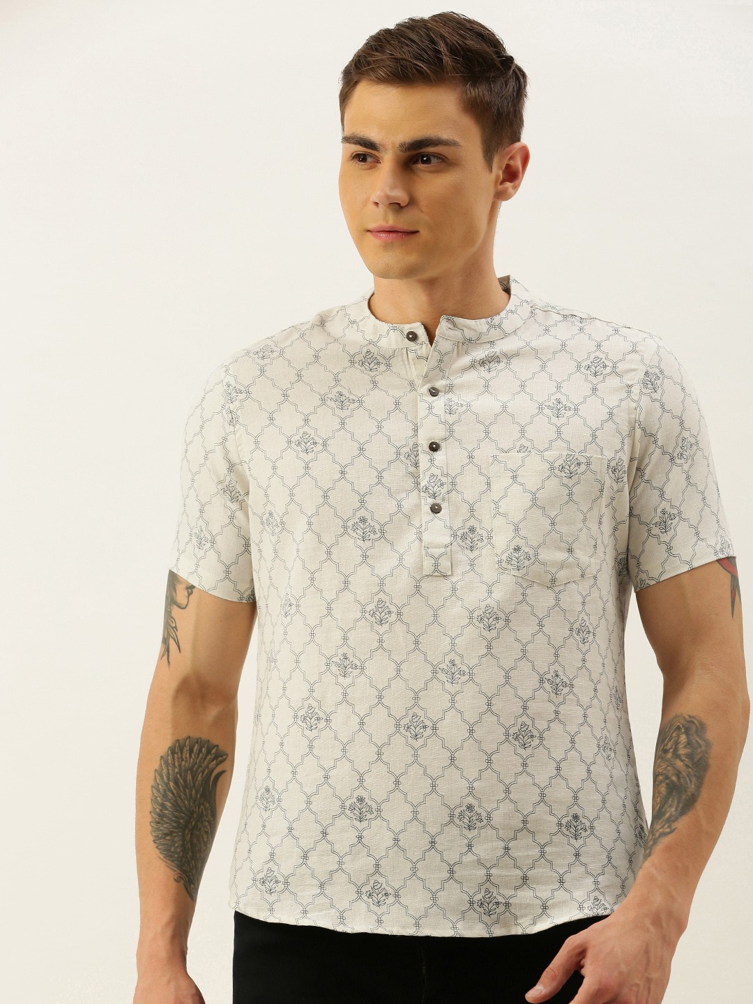 

Anouk Men White & Green Ethnic Motifs Printed Kurta