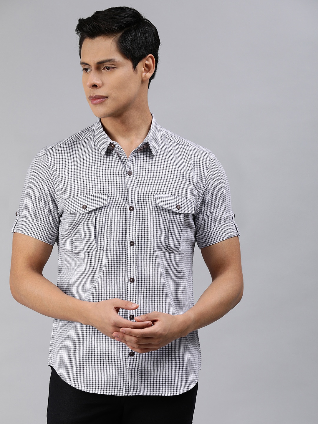 

Anouk Men Black Slim Fit Micro Checks Checked Casual Shirt